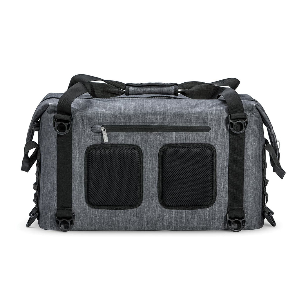View of the back of the ICEMULE Traveler 35 Liter cooler eating back pads for comfort when carrying the cooler on your back using the butterfly strap.