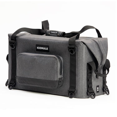 Three quarter view of the ICEMULE Traveler 35 liter cooler.